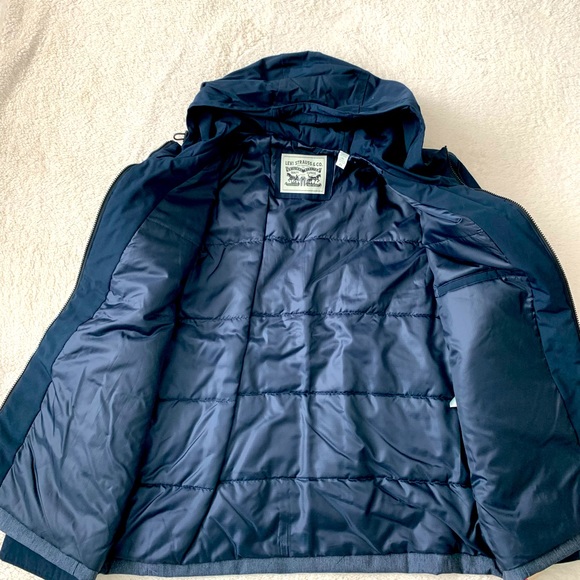 NWT Levi’s Denim Zip Windshield Puff Hoodie Jacket Blue XL - Picture 6 of 10